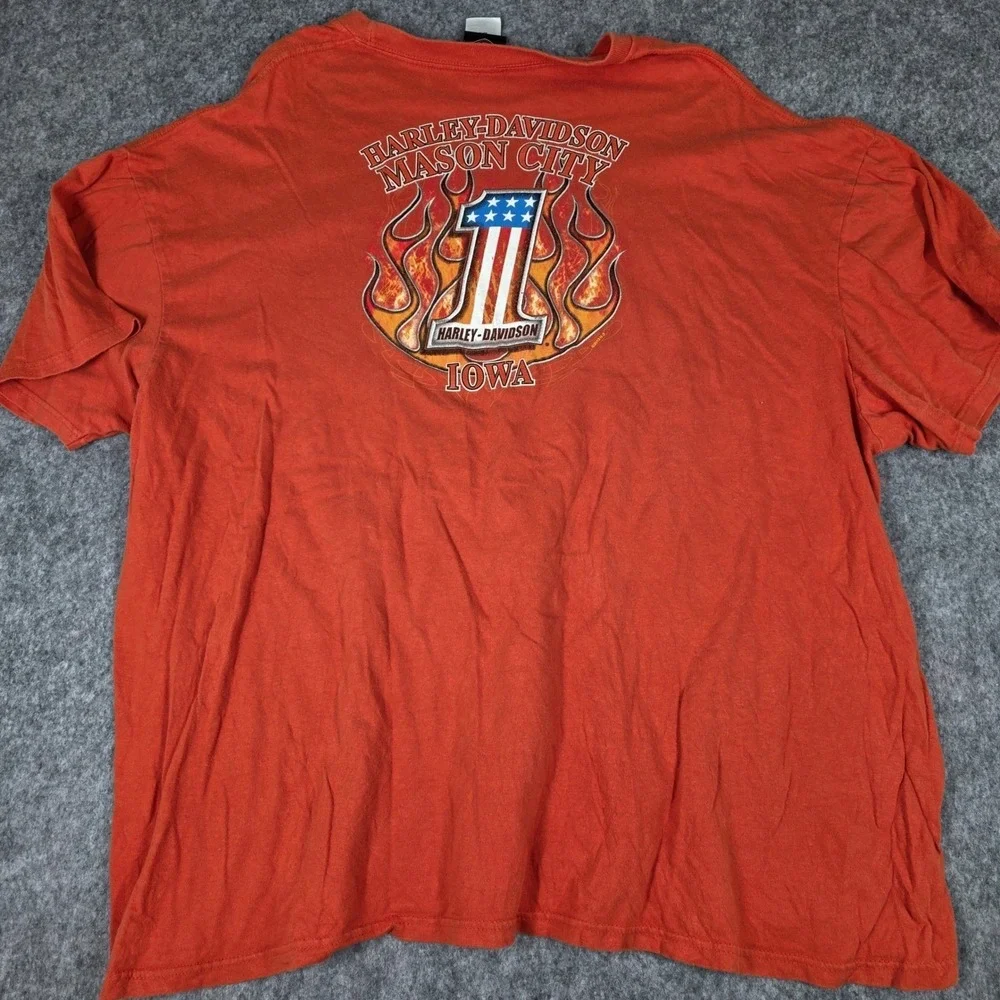 2013 Harley Davidson T-Shirt Bar Shield Logo Mason City Iowa‎ Graphic Orange 3XL